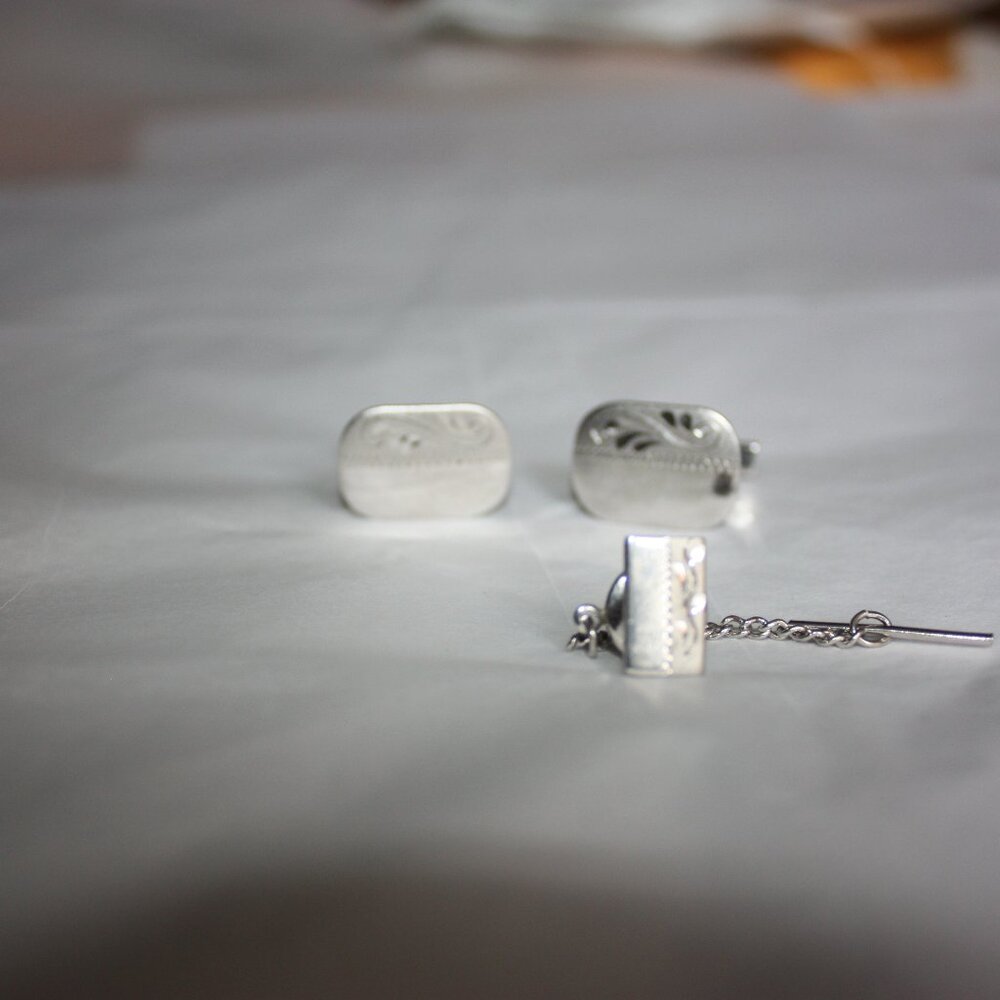 Vintage 1960s BELSPAN Sterling Silver .925 Cufflinks & Tie Pin Set